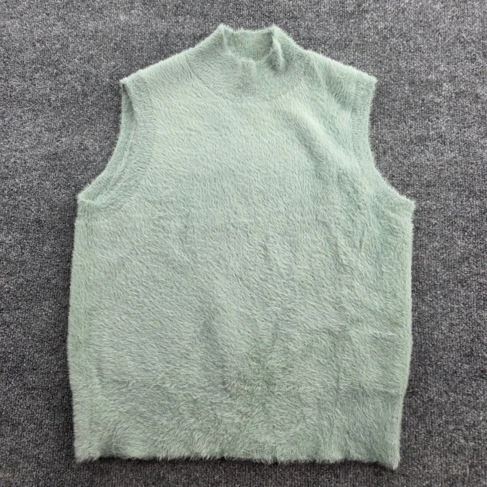 Bailey/44 Sweater Vest Fuzzy Eyelash Knit Mock Neck‎ Sage Green Medium Womens